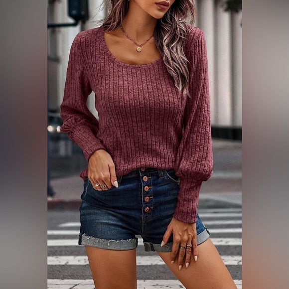 Firefly Lane Boutique1 Sweaters - Textured Comfort Ribbed Puff Sleeve Sweater